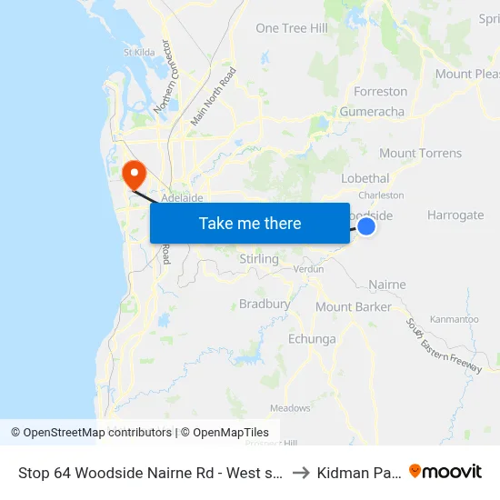 Stop 64 Woodside Nairne Rd - West side to Kidman Park map