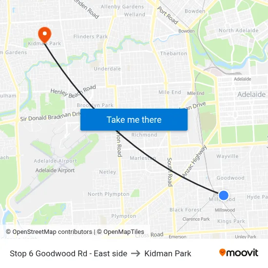 Stop 6 Goodwood Rd - East side to Kidman Park map