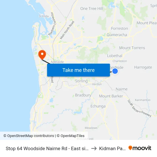Stop 64 Woodside Nairne Rd - East side to Kidman Park map