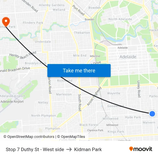 Stop 7 Duthy St - West side to Kidman Park map