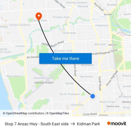 Stop 7 Anzac Hwy - South East side to Kidman Park map