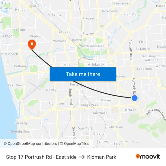 Stop 17 Portrush Rd - East side to Kidman Park map