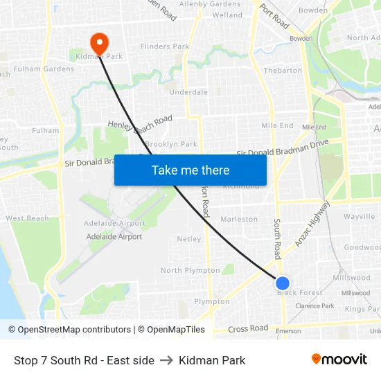 Stop 7 South Rd - East side to Kidman Park map
