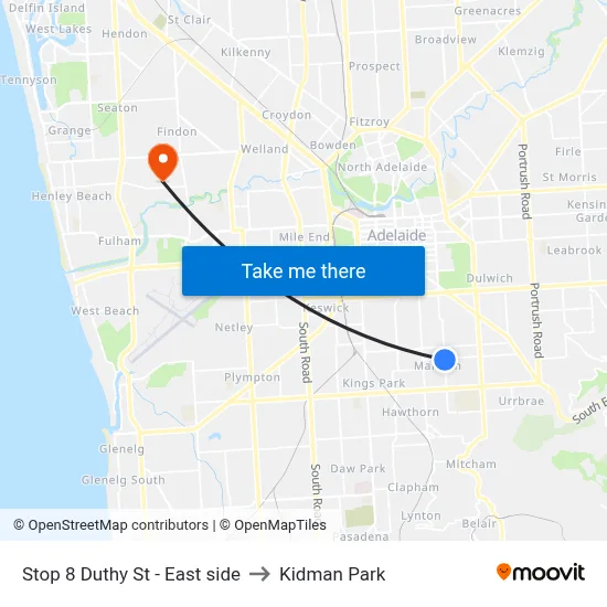Stop 8 Duthy St - East side to Kidman Park map