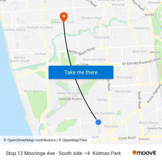 Stop 12 Mooringe Ave - South side to Kidman Park map