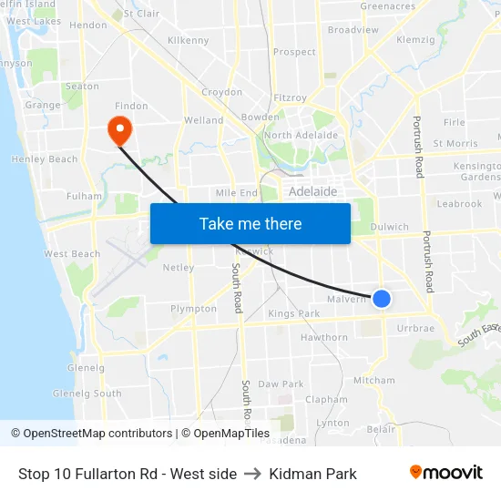 Stop 10 Fullarton Rd - West side to Kidman Park map