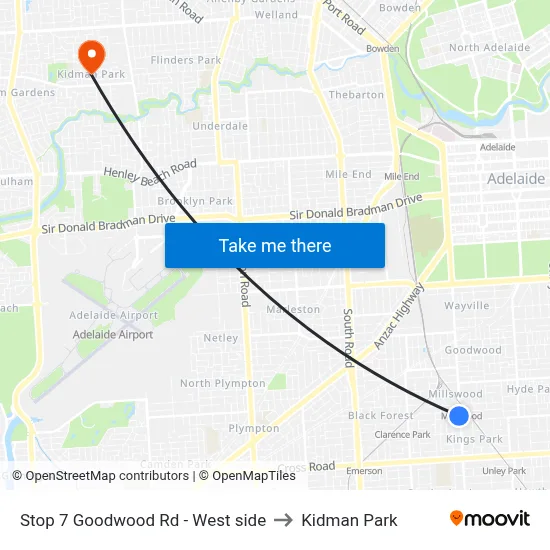 Stop 7 Goodwood Rd - West side to Kidman Park map