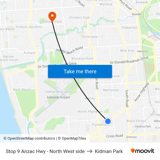 Stop 9 Anzac Hwy - North West side to Kidman Park map