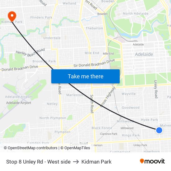 Stop 8 Unley Rd - West side to Kidman Park map