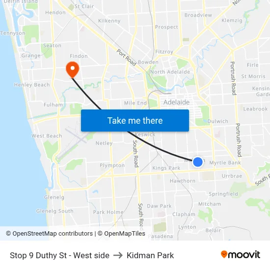 Stop 9 Duthy St - West side to Kidman Park map