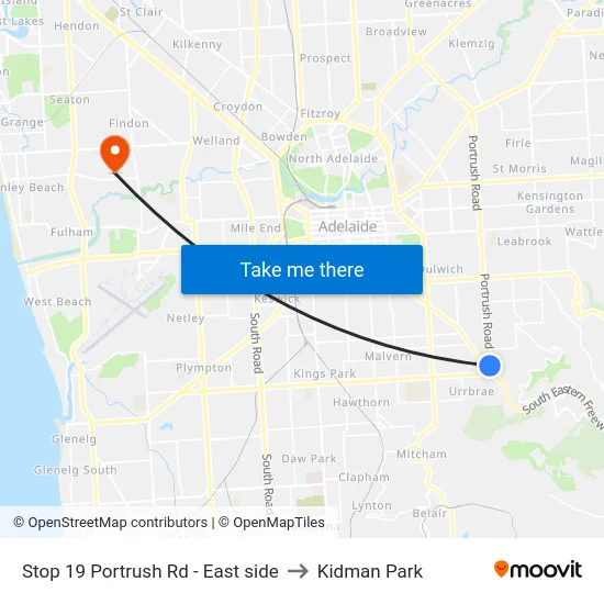 Stop 19 Portrush Rd - East side to Kidman Park map