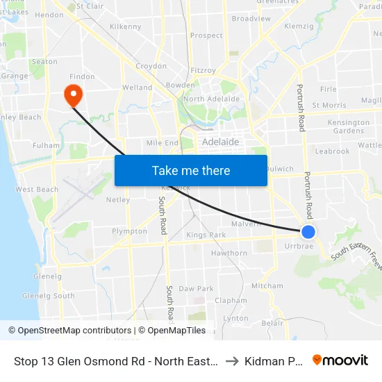 Stop 13 Glen Osmond Rd - North East side to Kidman Park map