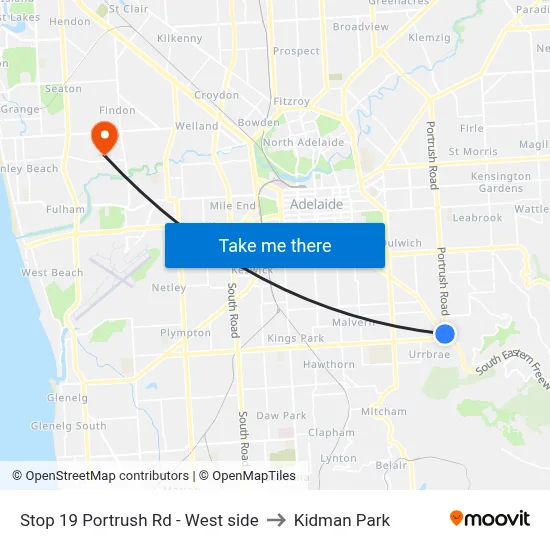 Stop 19 Portrush Rd - West side to Kidman Park map