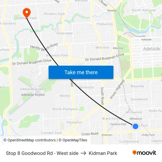 Stop 8 Goodwood Rd - West side to Kidman Park map