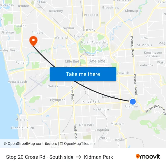 Stop 20 Cross Rd - South side to Kidman Park map