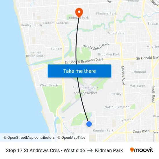 Stop 17 St Andrews Cres - West side to Kidman Park map