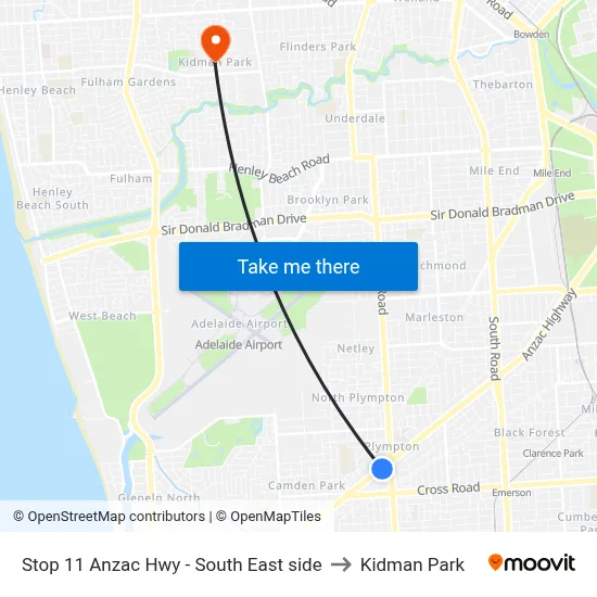 Stop 11 Anzac Hwy - South East side to Kidman Park map