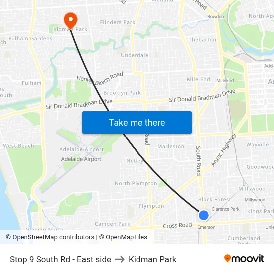 Stop 9 South Rd - East side to Kidman Park map