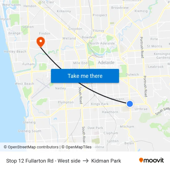 Stop 12 Fullarton Rd - West side to Kidman Park map