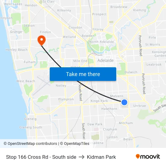 Stop 166 Cross Rd - South side to Kidman Park map