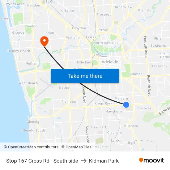 Stop 167 Cross Rd - South side to Kidman Park map