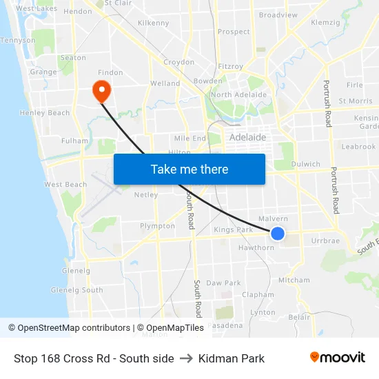 Stop 168 Cross Rd - South side to Kidman Park map