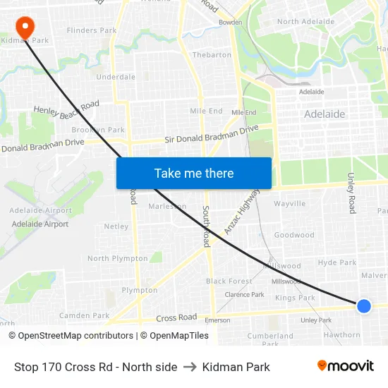 Stop 170 Cross Rd - North side to Kidman Park map