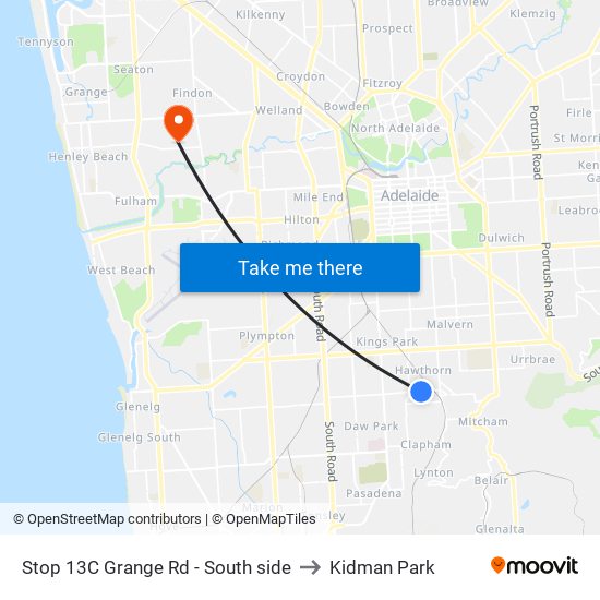 Stop 13C Grange Rd - South side to Kidman Park map