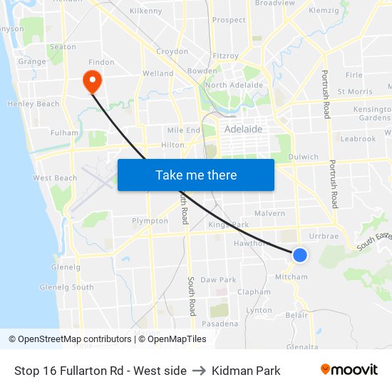 Stop 16 Fullarton Rd - West side to Kidman Park map