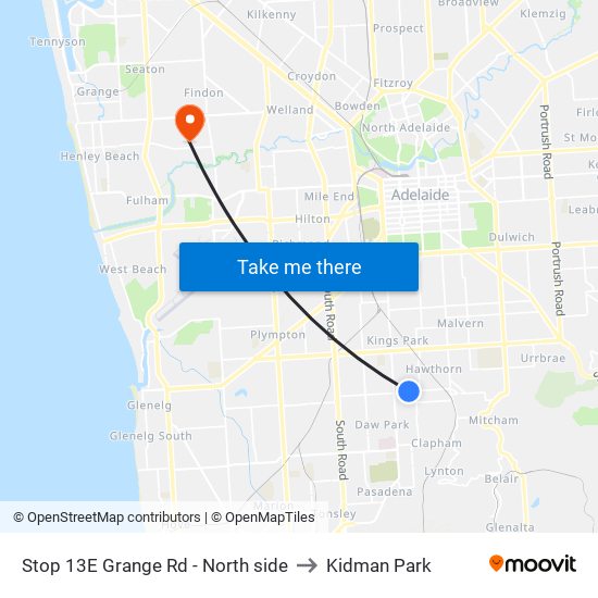 Stop 13E Grange Rd - North side to Kidman Park map