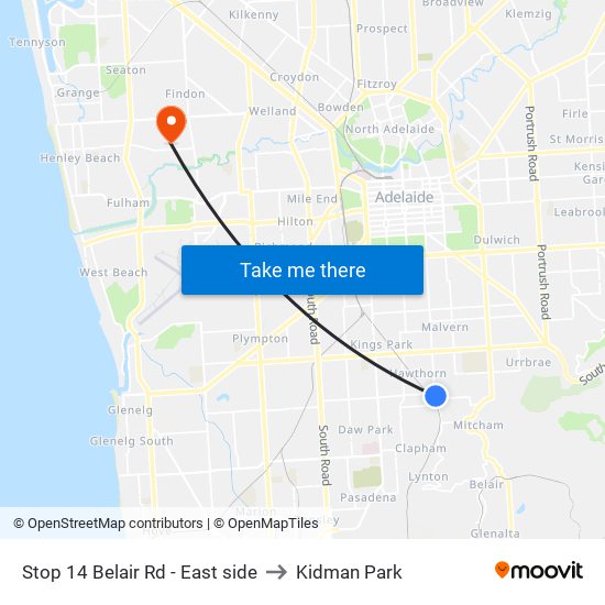 Stop 14 Belair Rd - East side to Kidman Park map