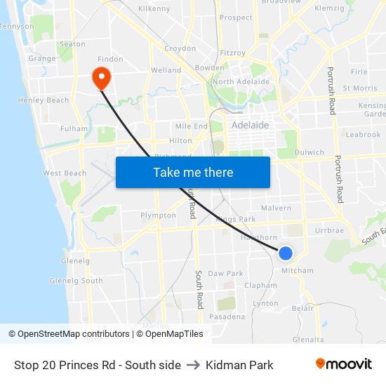 Stop 20 Princes Rd - South side to Kidman Park map