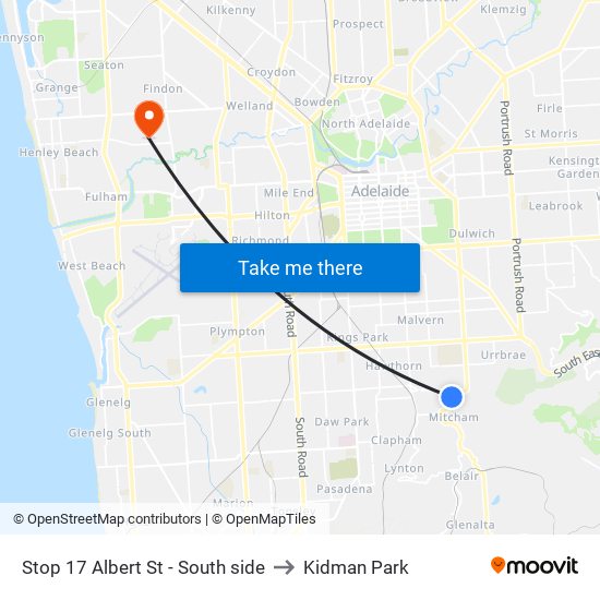 Stop 17 Albert St - South side to Kidman Park map