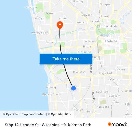 Stop 19 Hendrie St - West side to Kidman Park map