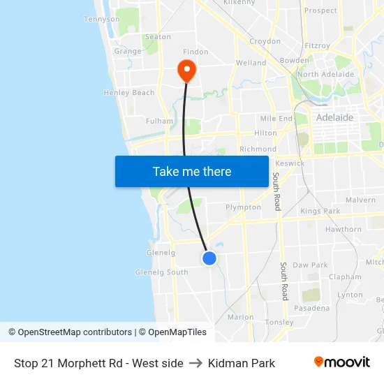 Stop 21 Morphett Rd - West side to Kidman Park map