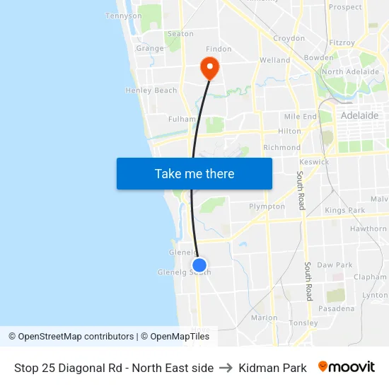 Stop 25 Diagonal Rd - North East side to Kidman Park map