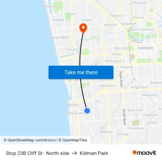 Stop 23B Cliff St - North side to Kidman Park map