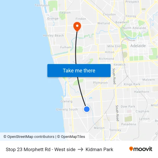 Stop 23 Morphett Rd - West side to Kidman Park map
