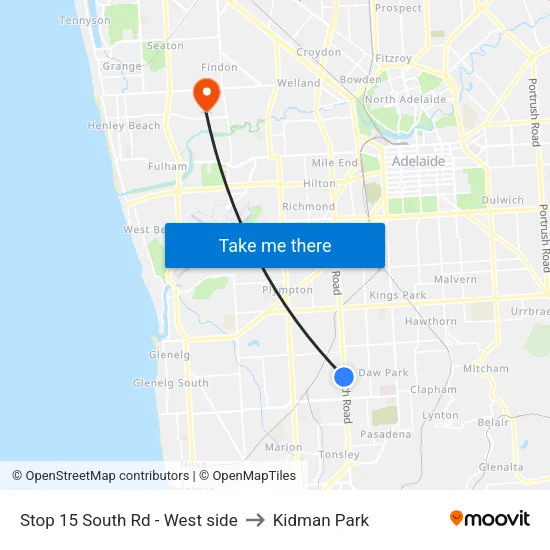 Stop 15 South Rd - West side to Kidman Park map