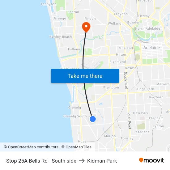 Stop 25A Bells Rd - South side to Kidman Park map