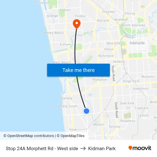 Stop 24A Morphett Rd - West side to Kidman Park map