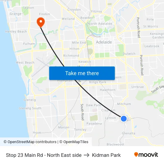 Stop 23 Main Rd - North East side to Kidman Park map