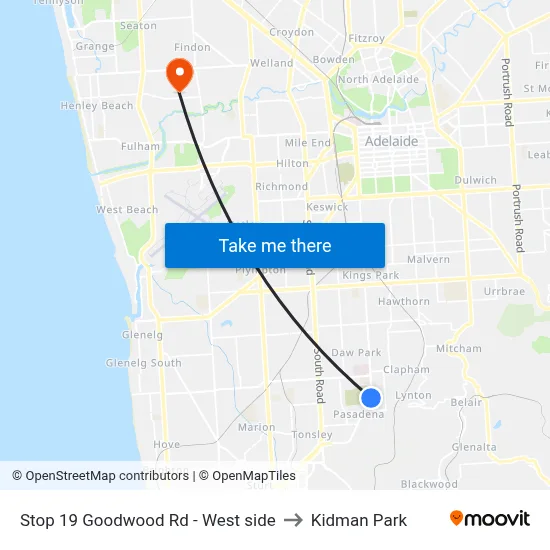 Stop 19 Goodwood Rd - West side to Kidman Park map