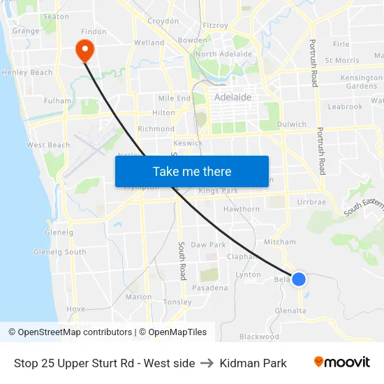 Stop 25 Upper Sturt Rd - West side to Kidman Park map