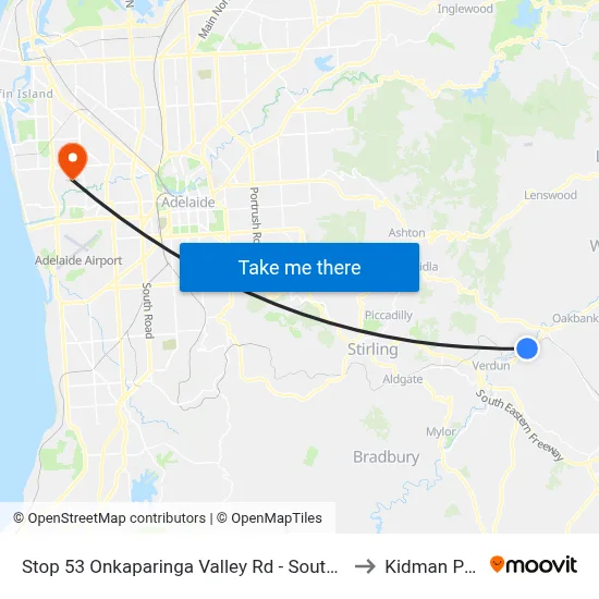 Stop 53 Onkaparinga Valley Rd - South side to Kidman Park map