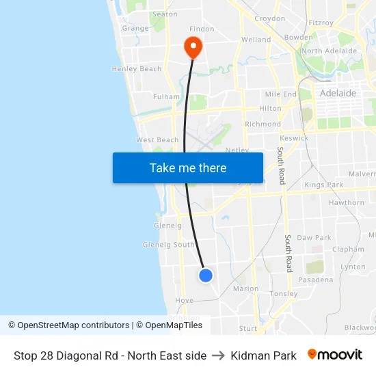 Stop 28 Diagonal Rd - North East side to Kidman Park map