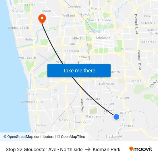 Stop 22 Gloucester Ave - North side to Kidman Park map