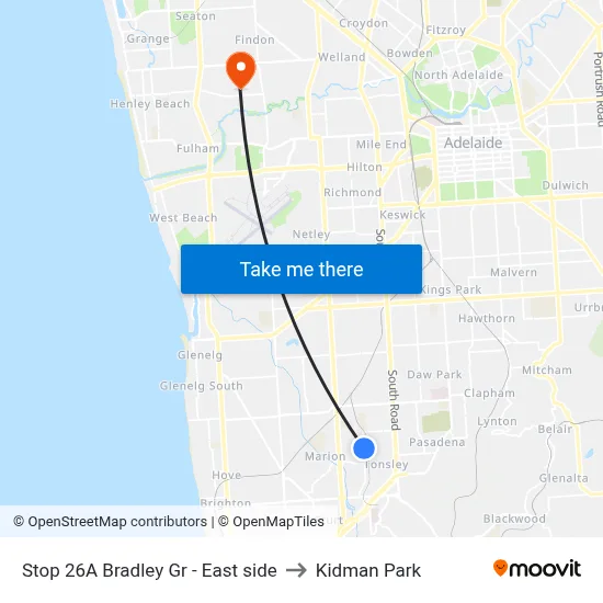 Stop 26A Bradley Gr - East side to Kidman Park map
