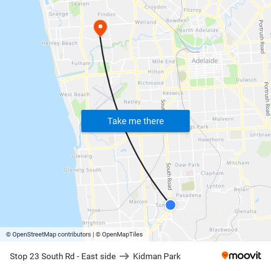 Stop 23 South Rd - East side to Kidman Park map