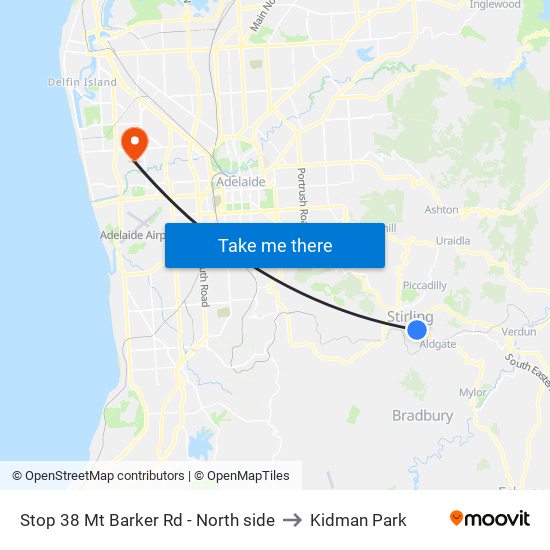 Stop 38 Mt Barker Rd - North side to Kidman Park map